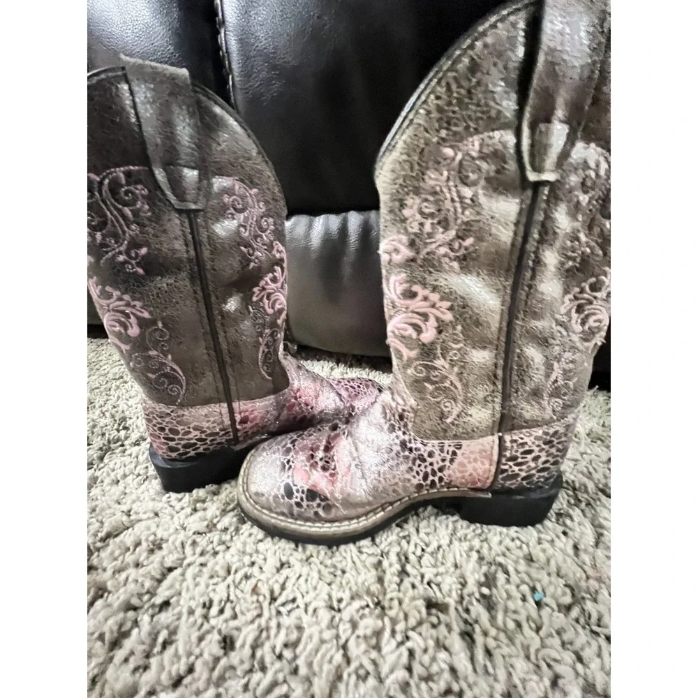 OLD WEST Children All Over Leatherette Antique Pink/Brown Crackle Broad Boots